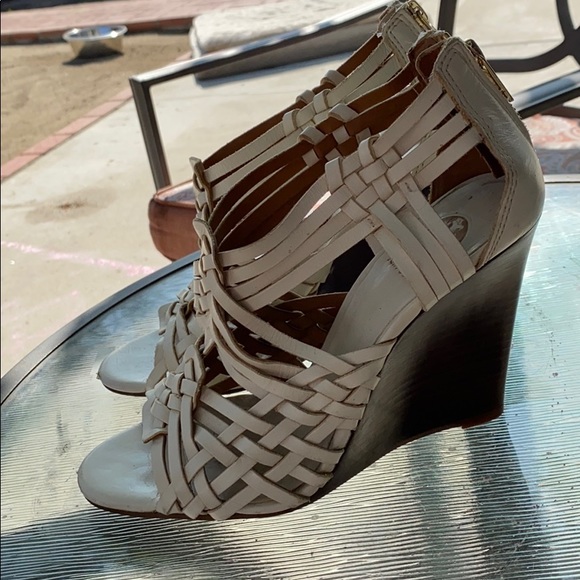 Tory Burch Tevray White Leather Huarache Wedge - Picture 2 of 3